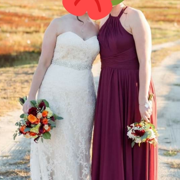 David's Bridal Mesh Wine Bridesmaid's Dress - Picture 6 of 7